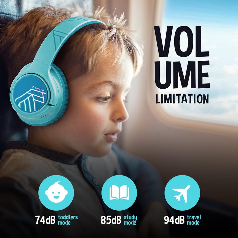 PowerLocus Kids Wireless Headphones, Bluetooth Kids Headphones LED Lights Over Ear with 74/85/94dB Volume Limited, 45H Playtime,Built-in Mic, Two Device Share Mode, HD Stereo for Travel/PC/Tablet - Image 4